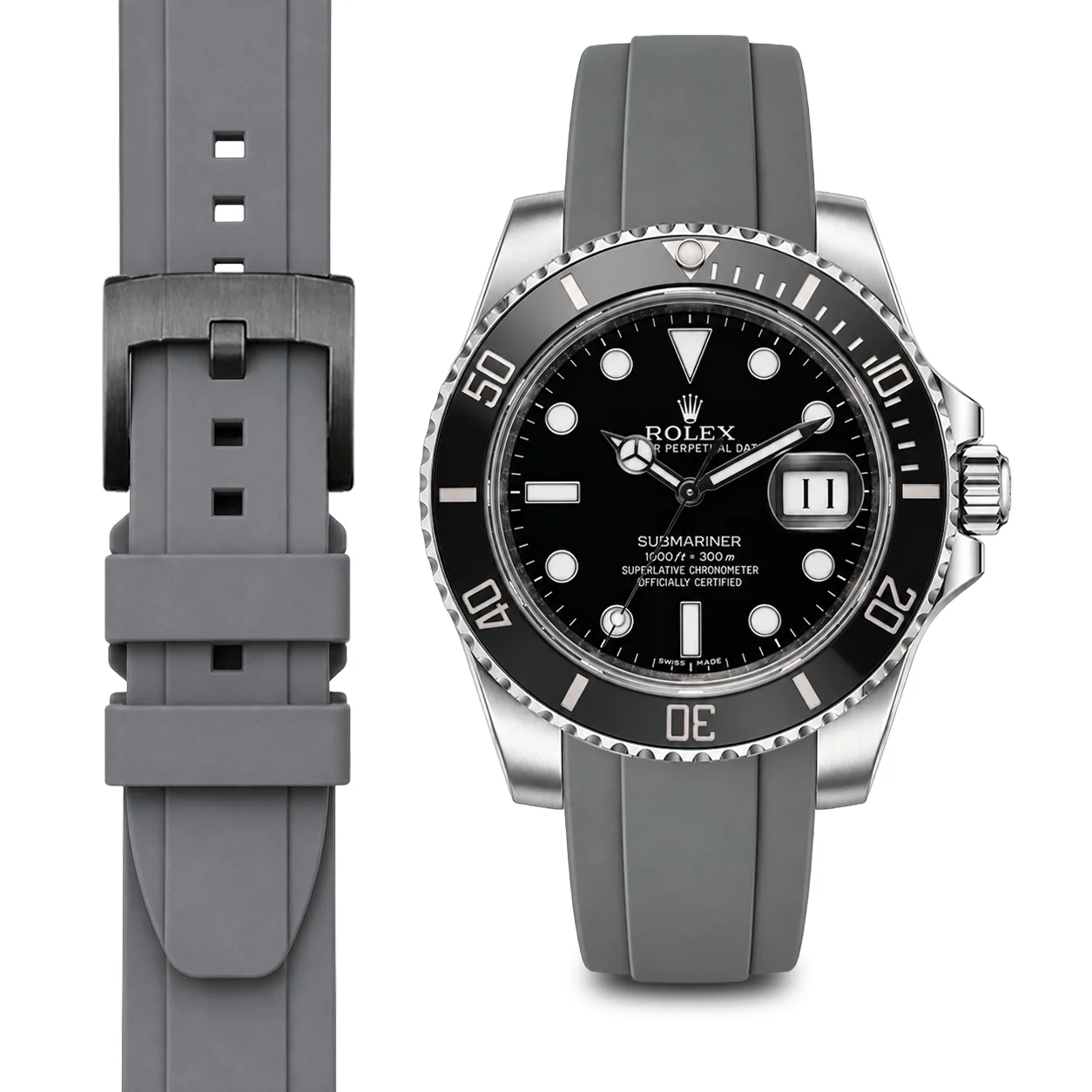 Curved End Rubber Strap for Rolex Submariner Ceramic with Tang Buckle - Image 33