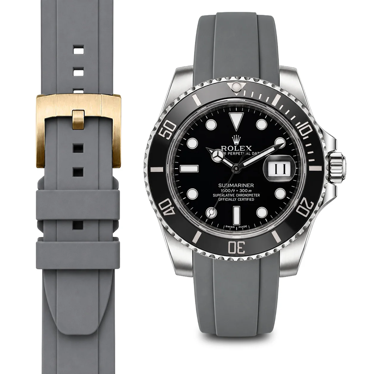Curved End Rubber Strap for Rolex Submariner Ceramic with Tang Buckle - Image 38