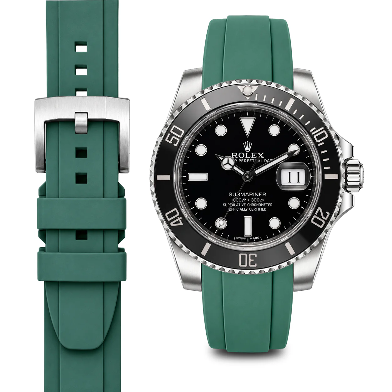 Curved End Rubber Strap for Rolex Submariner Ceramic with Tang Buckle - Image 43