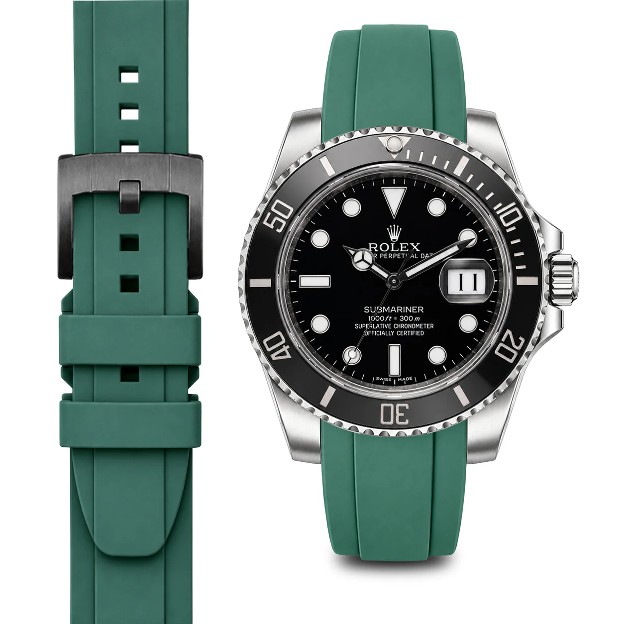 Curved End Rubber Strap for Rolex Submariner Ceramic with Tang Buckle - Image 48