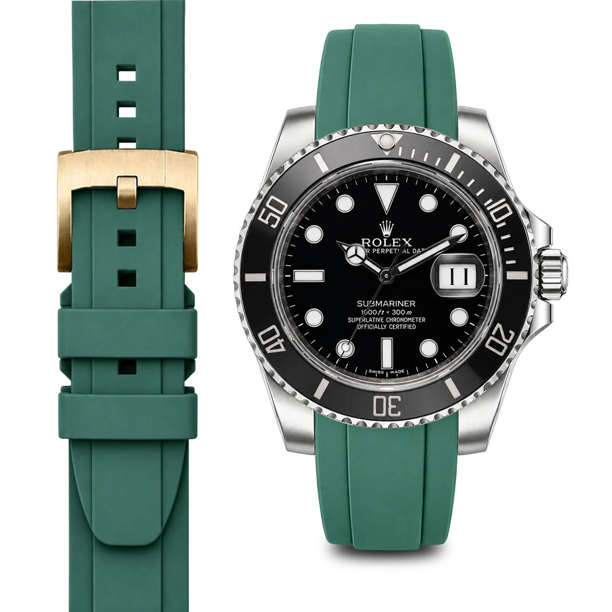 Curved End Rubber Strap for Rolex Submariner Ceramic with Tang Buckle - Image 52