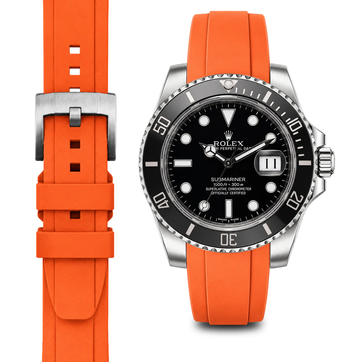 Curved End Rubber Strap for Rolex Submariner Ceramic with Tang Buckle - Image 57