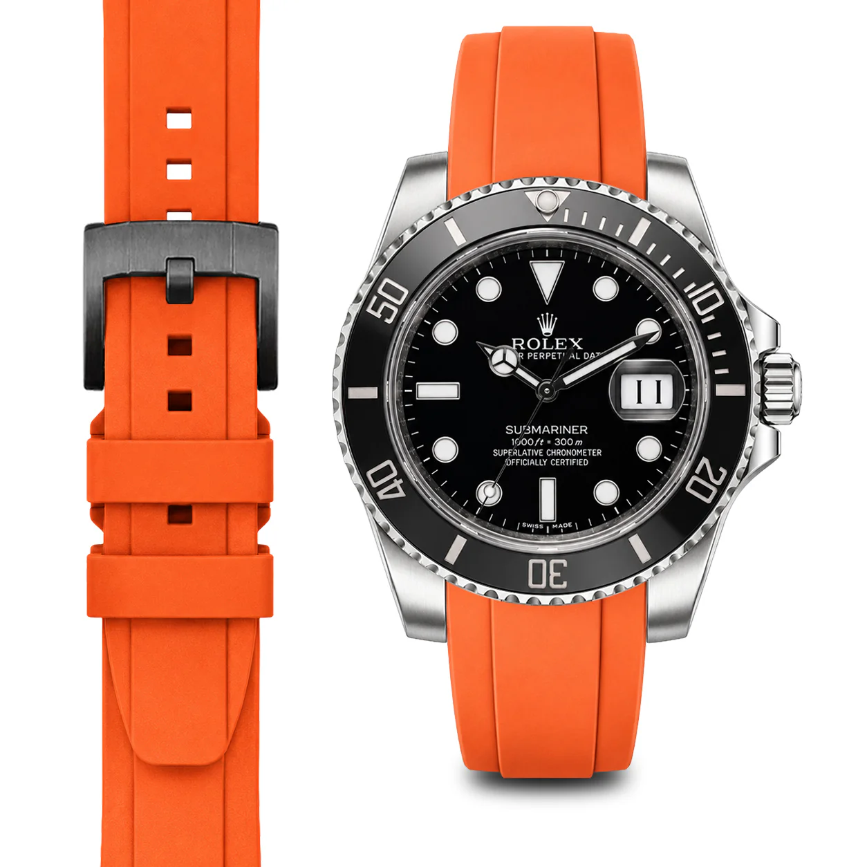 Curved End Rubber Strap for Rolex Submariner Ceramic with Tang Buckle - Image 62