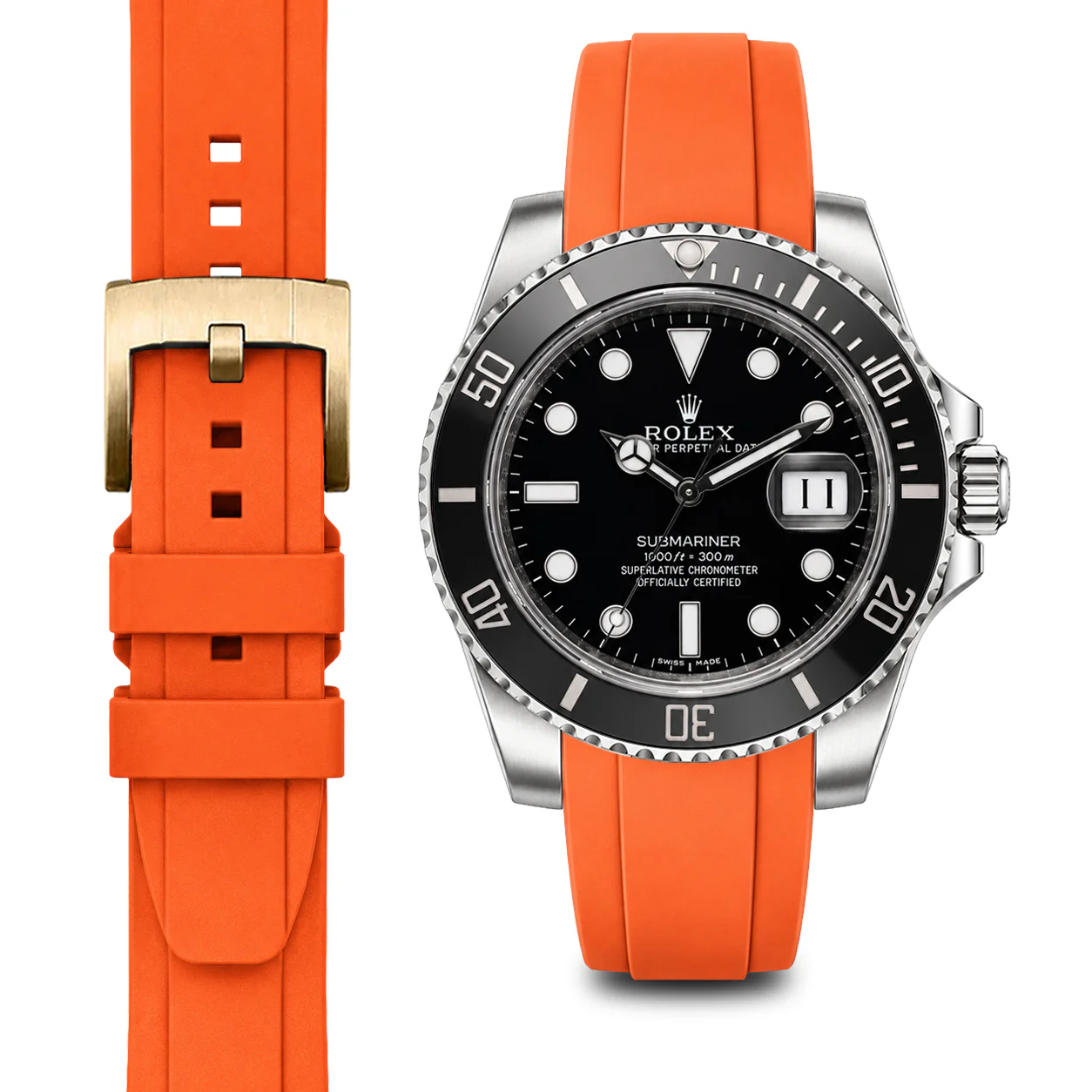 Curved End Rubber Strap for Rolex Submariner Ceramic with Tang Buckle - Image 66