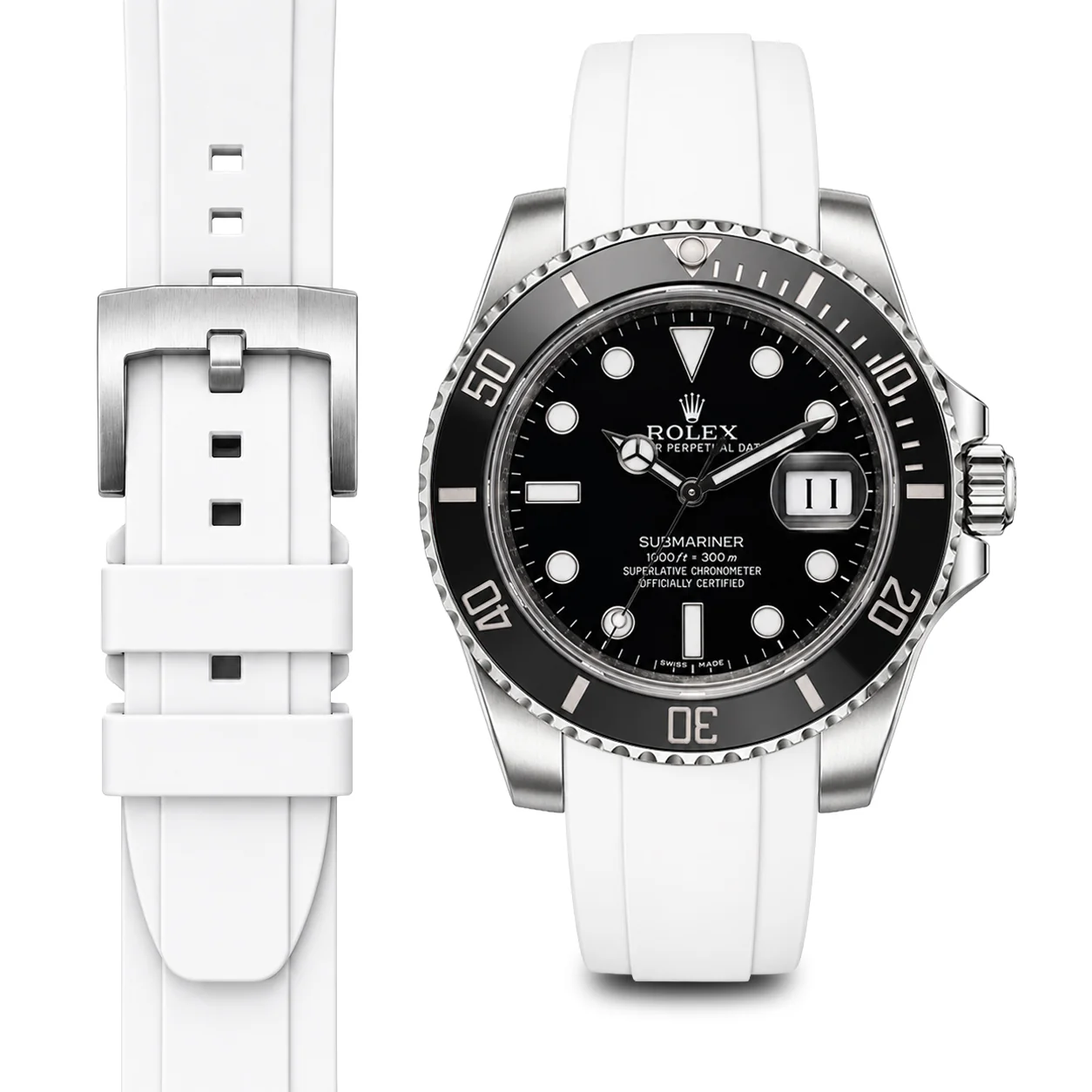 Curved End Rubber Strap for Rolex Submariner Ceramic with Tang Buckle - Image 71