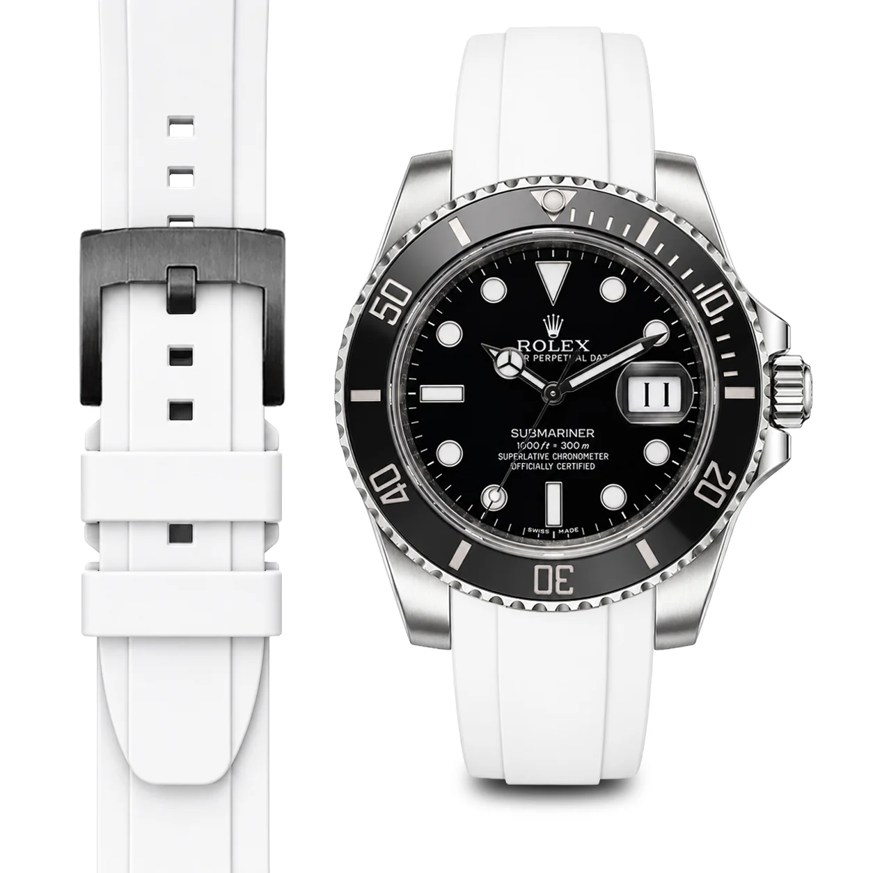 Curved End Rubber Strap for Rolex Submariner Ceramic with Tang Buckle - Image 76