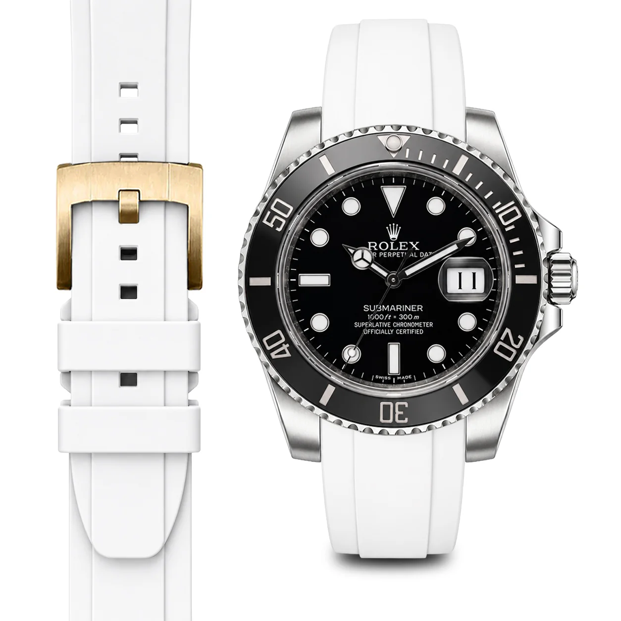 Curved End Rubber Strap for Rolex Submariner Ceramic with Tang Buckle - Image 82
