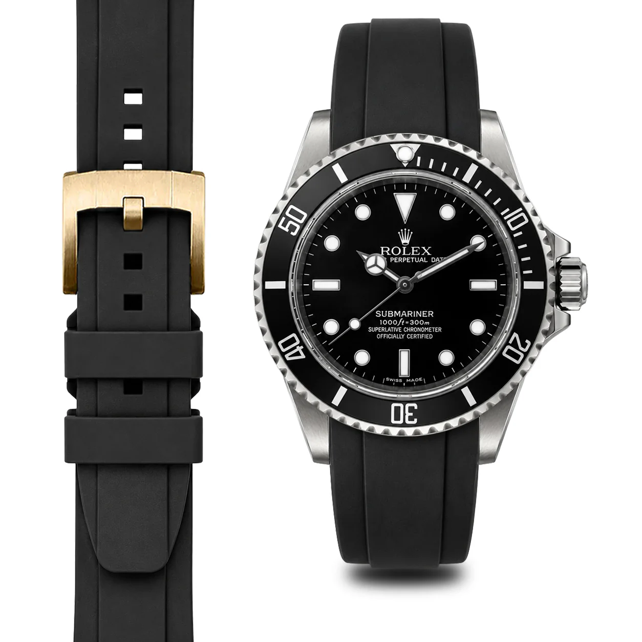 Curved End Rubber Strap for Rolex Submariner No-Date with Tang Buckle - Image 10