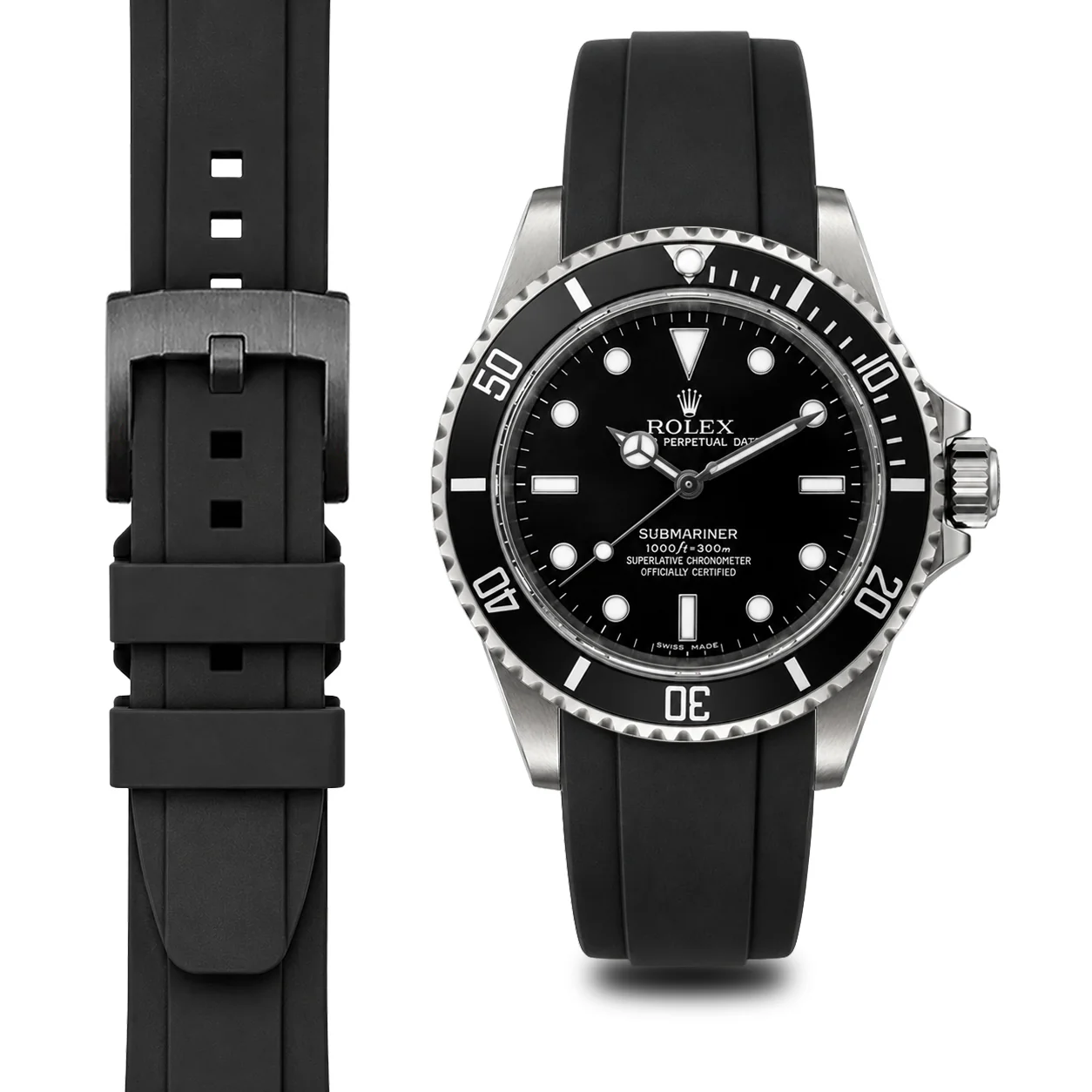Curved End Rubber Strap for Rolex Submariner No-Date with Tang Buckle - Image 6