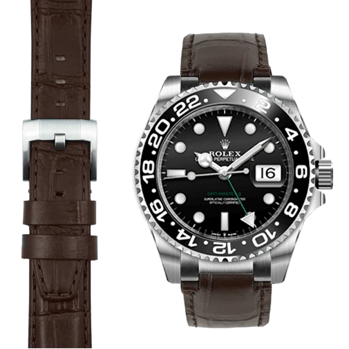 Steel End Link Leather Strap for Rolex GMT Master II Ceramic with Tang Buckle - Image 5