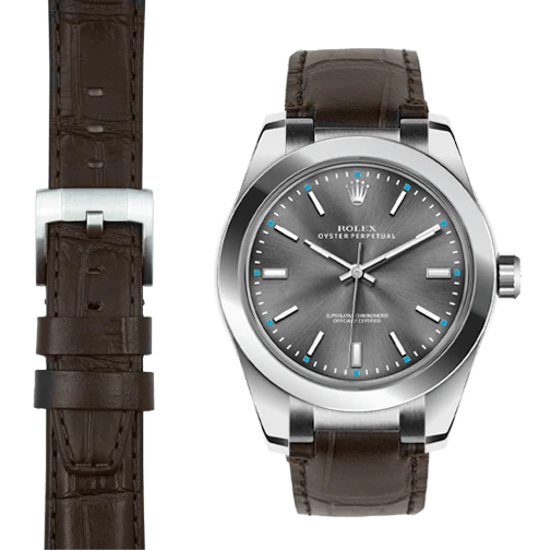 Steel End Link Leather Strap for Rolex Oyster Perpetual 39mm with Tang Buckle - Image 5