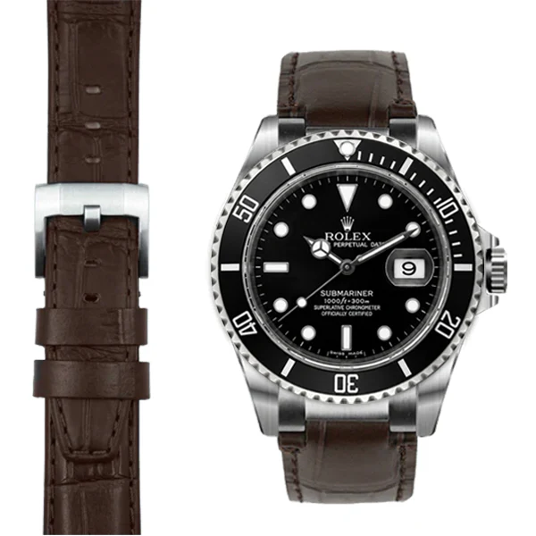 Steel End Link Leather Strap for Rolex Submariner with Tang Buckle - Image 5