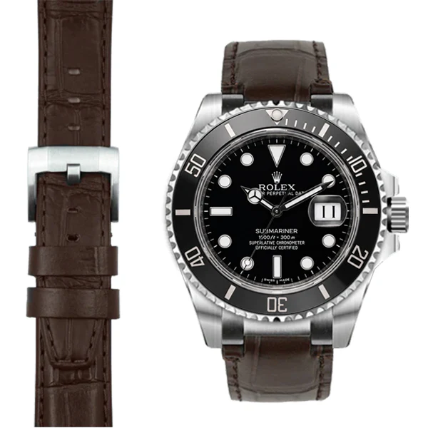 Steel End Link Leather Strap for Rolex Submariner Ceramic with Tang Buckle - Image 5